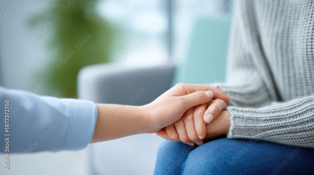 Fototapeta premium Comforting hand hold between two people offering support and empathy