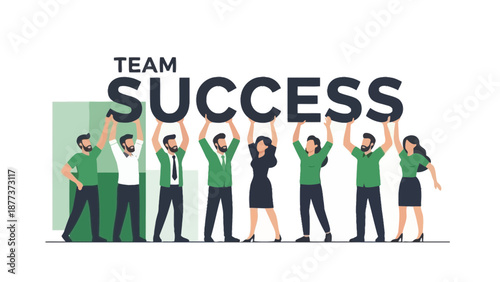 Teamwork Success: Diverse People Holding Up "Success" Text