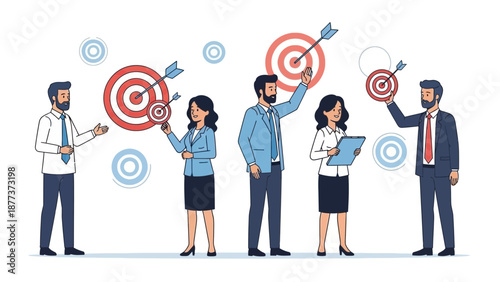 Business Team Achieving Goals with Targets and Arrows