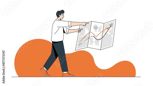Man holding a map with upward trending graph, business growth concept