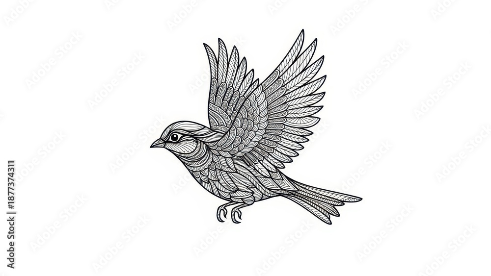 Fototapeta premium Elegant bird illustration adorned with intricate zentangle patterns for graphic design