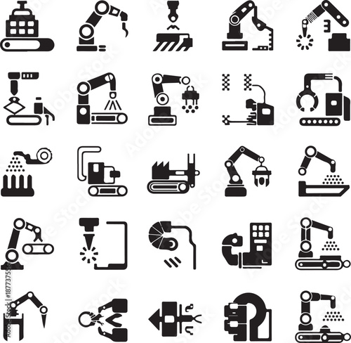 Collection of industrial icons and machinery symbols