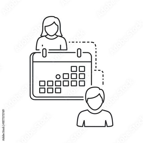 Appointment Booking and Shared Scheduling Line Icon. Team Collaboration Calendar Planner Vector Illustration.