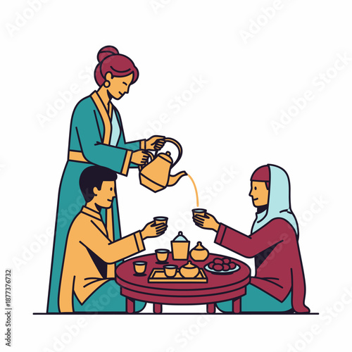 Three People Enjoying Tea Together.