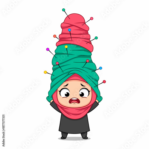 Woman with Pins in Hair Illustration.