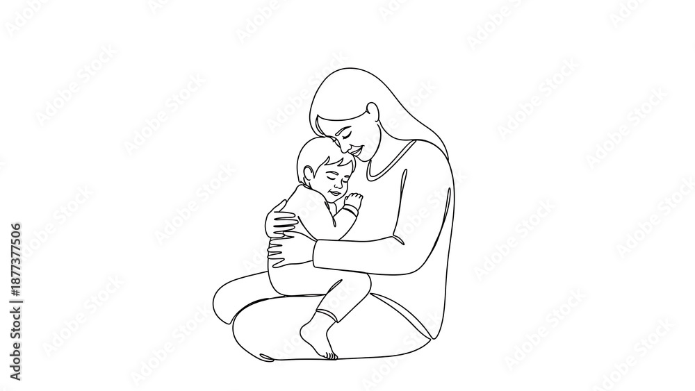 Fototapeta premium A loving mother gently embraces her sleeping child, showcasing an unbreakable bond isolated on white background