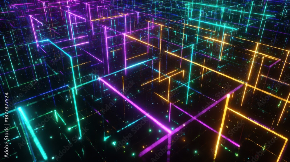Fototapeta premium Futuristic Abstract Digital Landscape with Neon Grid Patterns