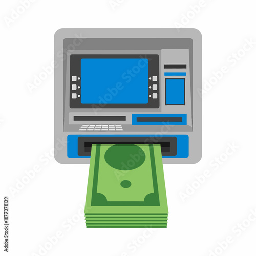 ATM Machine Dispensing Cash Banknotes.