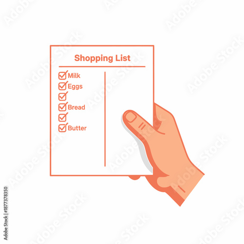 Hand holding shopping list with groceries.