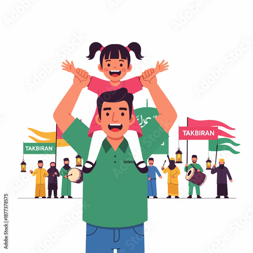 Man Carrying Daughter on Shoulders Protesting.