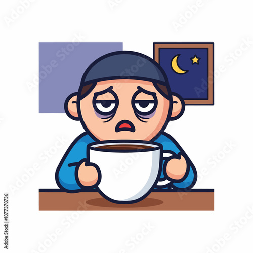 Tired Man Holding Coffee Cup.