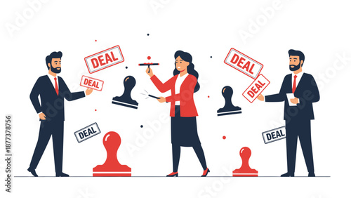 Business People Stamping Deal Approvals