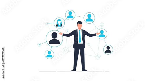 Businessman Connecting People Network, Social Media, Teamwork, Recruitment