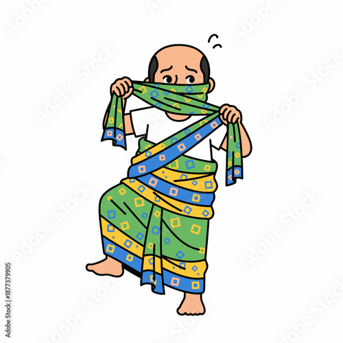 Man Wearing Traditional Indian Clothing Dhoti.