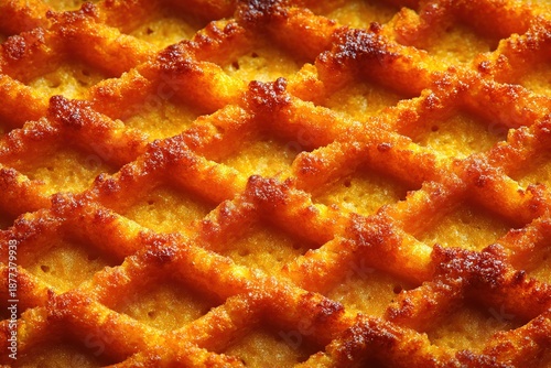 Close-Up of Waffle Texture: Delicious Dessert Detail with Caramelized Pattern
