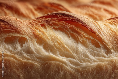 Close-Up of Bread Crumb Structure: Soft Texture Detail of Baked Gourmet Food
