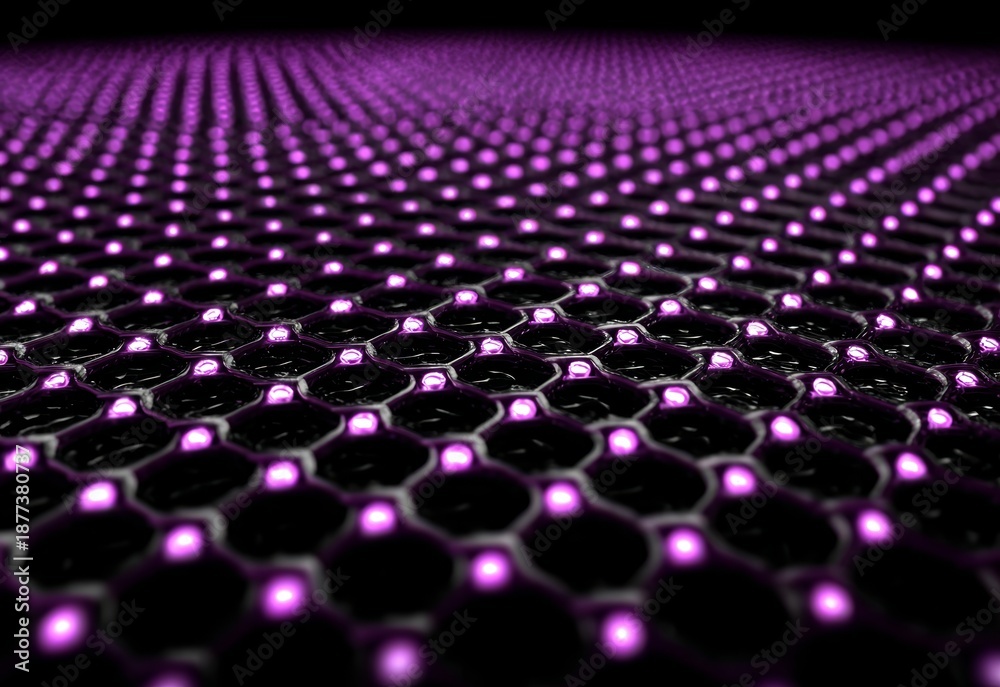 Obraz premium Abstract purple neon light waves, dotted in texture, on a dark background, create a futuristic digital art piece that conveys motion, depth, and energy for creative projects