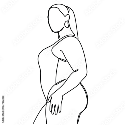 Busty woman one line drawing. Busty woman single line illustration. Busty woman minimalist line art. Busty woman vector art