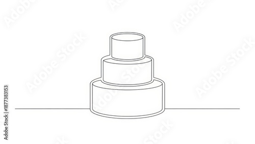 Elegant tiered cake illustration in continuous line art for bakery and event design