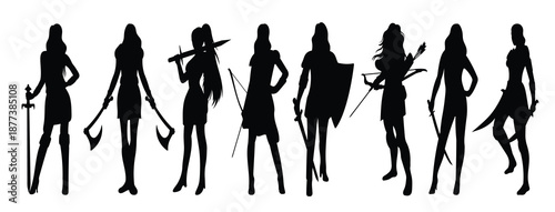 woman warrior silhouette illustration set