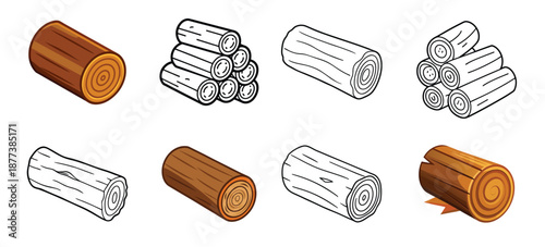 wood logs silhouette wooden trunks planks set wooden
