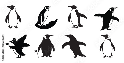 penguin silhouettes set penguin cartoon illustration set