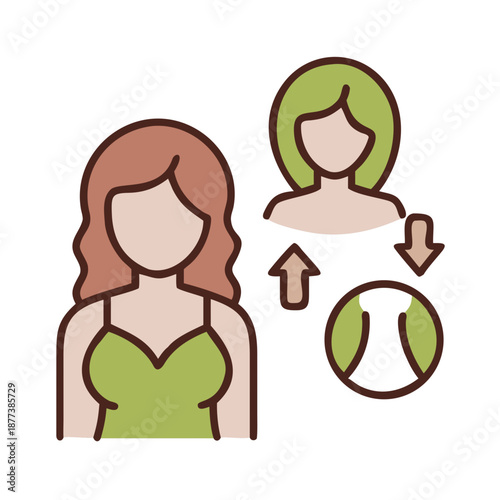 Human life stages from baby to elderly woman illustrated in cute cartoon style, representing growth, aging, family, childhood, adulthood, and old age development
