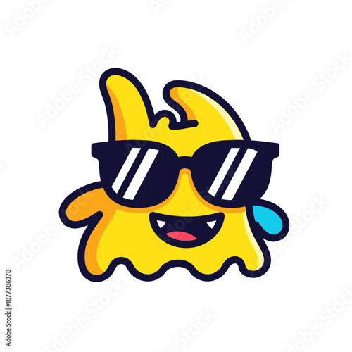 Cool yellow monster wearing sunglasses, cartoon character, vector illustration
