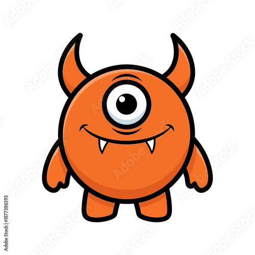Cute Orange One-Eyed Monster Cartoon Character