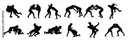 women s wrestling sport silhouettes illustration set
