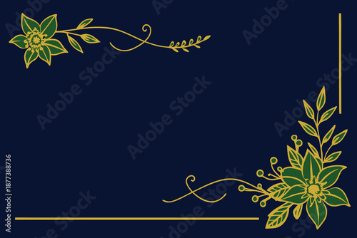 Luxury Navy Blue and Gold Floral Frame Wedding Invitation Background