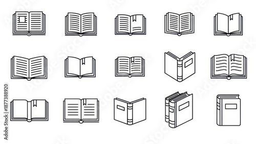 Collection of linear book icons symbolizing knowledge reading education and literature exploration