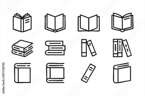 Book and library UI icons for reading apps and digital bookshelf platforms