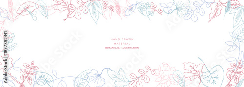 線画。線画タッチの植物イラスト。夏と春に使える植物ベクターフレーム。
Line art. Botanical illustration with a line drawing touch. Botanical vector frame that can be used in summer and spring.