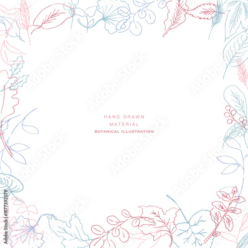 線画。線画タッチの植物イラスト。夏と春に使える植物ベクターフレーム。
Line art. Botanical illustration with a line drawing touch. Botanical vector frame that can be used in summer and spring.