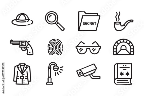 UI detective icon kit for crime dashboards, investigation software, security platforms