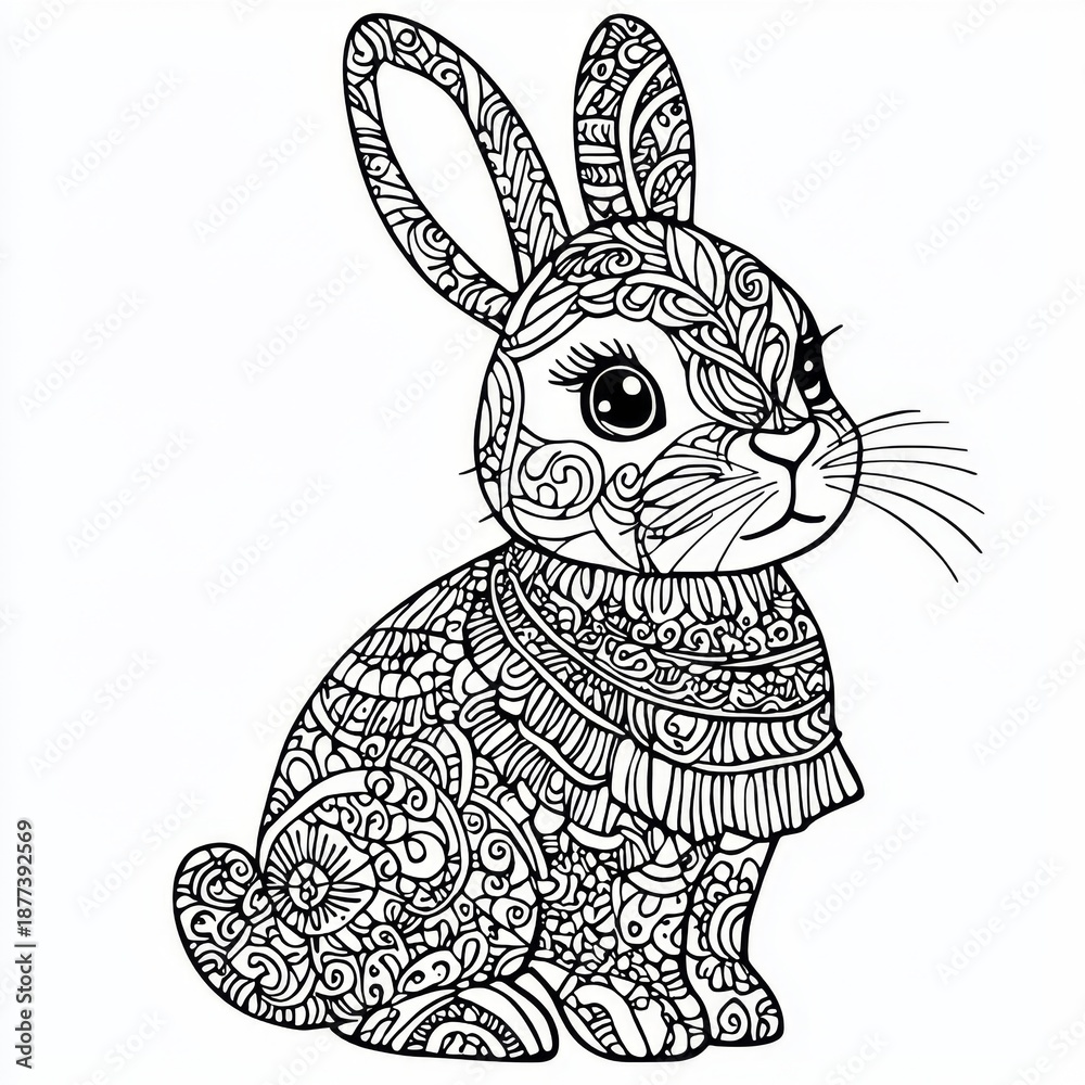 Fototapeta premium Modern Doodle Illustration of a Sweet Rabbit