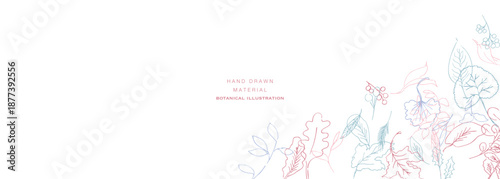 線画。線画タッチの植物イラスト。夏と春に使える植物ベクターフレーム。
Line art. Botanical illustration with a line drawing touch. Botanical vector frame that can be used in summer and spring.