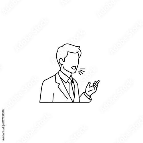 Man in suit speaking and gesturing with hand