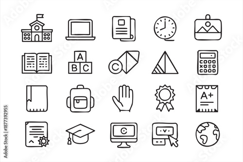 Academic UI icons for teaching dashboards, homework systems, online schools