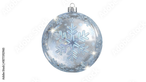Silver glass Christmas ball ornament isolated on a white background with shiny holiday decoration style