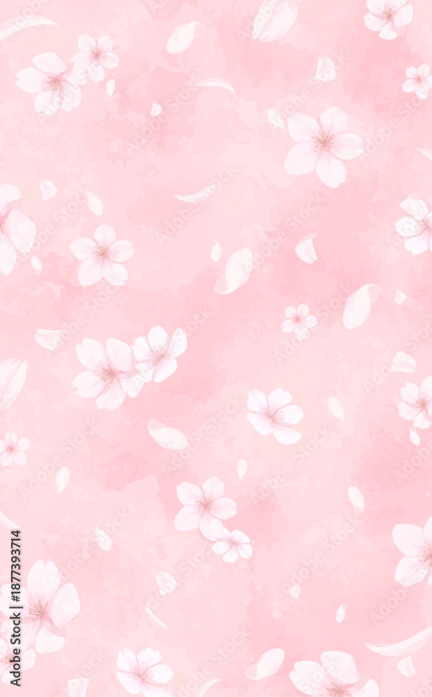 Fototapeta premium 手描きの桜の水彩風背景_縦