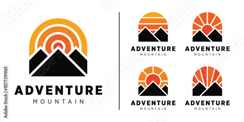 Adventure mountain sunset logo collection