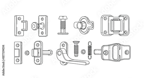 Collection of various metal latches and locks