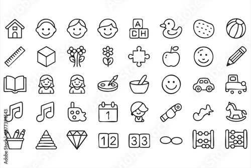 Children education symbols for kindergarten dashboards, toddler learning tools