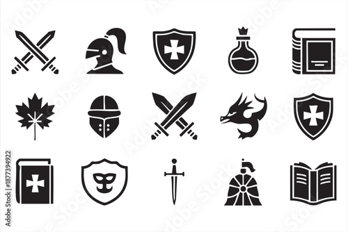 Fantasy heraldic symbols for game menus, RPG inventories, story apps