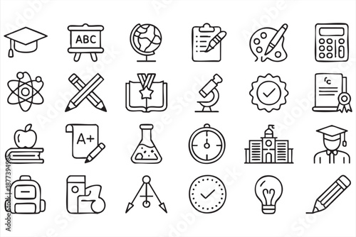 UI education icon kit for school apps, classroom dashboards, learning platforms