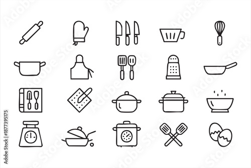 Minimal kitchen UI icon kit for recipe apps, cooking dashboards