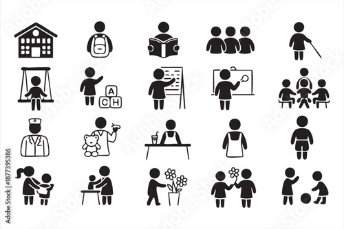 UI preschool icon kit for kindergarten apps, daycare management platforms