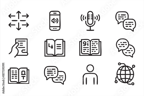 UI language icon kit for translation apps, multilingual dashboards